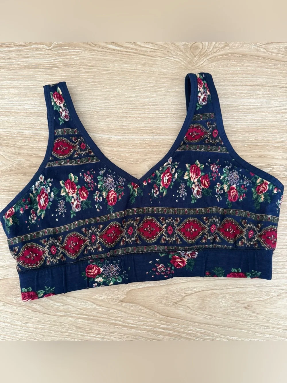 April Cornell‎ XS/Small Natural Bra Navy Floral Wireless Spring Boho Cottage